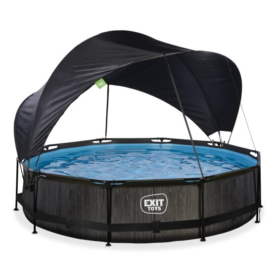 EXIT Black Wood pool ø360x76cm with filter pump and canopy - black