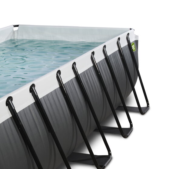 EXIT Black Leather pool 400x200x122cm with sand filter pump and dome - black