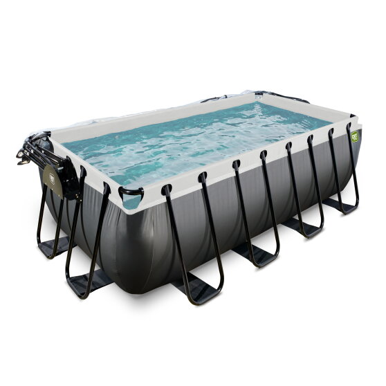 EXIT Black Leather pool 400x200x122cm with sand filter pump and dome - black