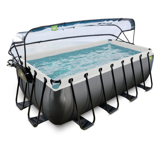 EXIT Black Leather pool 400x200x122cm with sand filter pump and dome - black