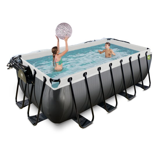 EXIT Black Leather pool 400x200x122cm with sand filter pump and dome - black