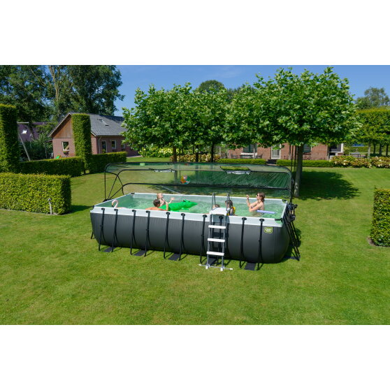 EXIT Black Leather pool 540x250x122cm with sand filter pump and dome and heat pump - black