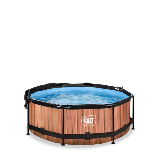 EXIT Wood pool ø244x76cm with filter pump and canopy - brown