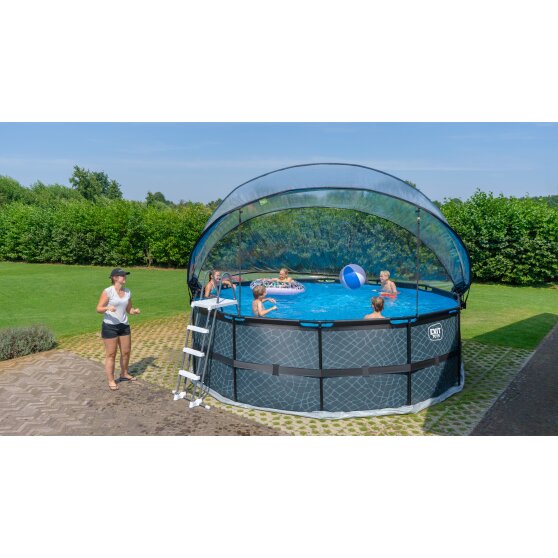 EXIT Stone pool ø450x122cm with sand filter pump and dome - grey