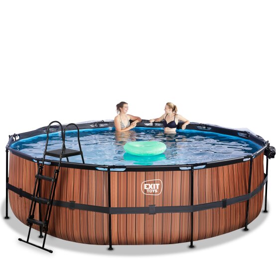 EXIT Wood pool ø488x122cm with sand filter pump and dome - brown
