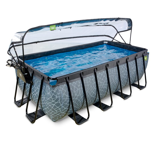 EXIT Stone pool 400x200x122cm with sand filter pump and dome - grey