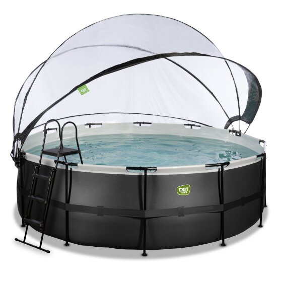 EXIT Black Leather pool ø427x122cm with sand filter pump and dome and heat pump - black