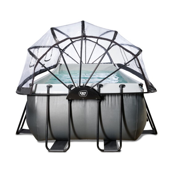 EXIT Black Leather pool 400x200x122cm with sand filter pump and dome - black