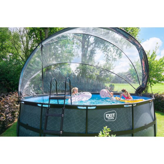 EXIT Wood pool ø488x122cm with sand filter pump and dome - brown