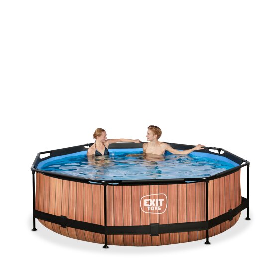 EXIT Wood pool ø300x76cm with filter pump - brown