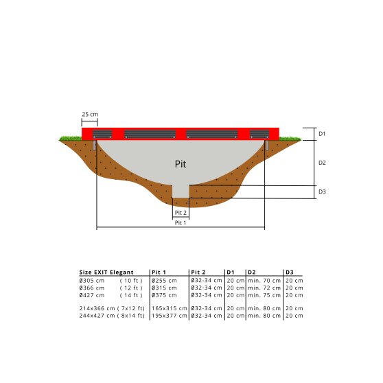 EXIT Elegant Premium ground trampoline 214x366cm with Deluxe safety net - red