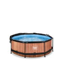 EXIT Wood pool ø244x76cm with filter pump and canopy - brown