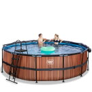 EXIT Wood pool ø488x122cm with sand filter pump and dome - brown