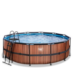 EXIT Wood pool ø450x122cm with sand filter pump - brown