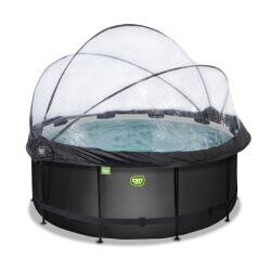 EXIT Black Leather pool ø360x122cm with sand filter pump and dome and heat pump - black