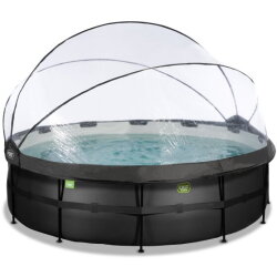 EXIT Black Leather pool ø488x122cm with sand filter pump and dome and heat pump - black