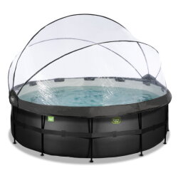 EXIT Black Leather pool ø427x122cm with sand filter pump and dome and heat pump - black