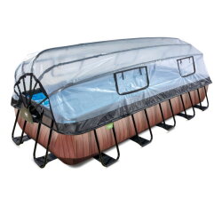 EXIT Wood pool 540x250x100cm with sand filter pump and dome - brown