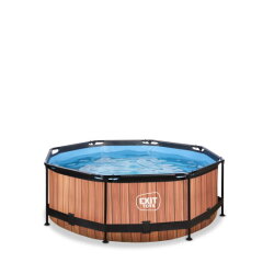 EXIT Wood pool ø244x76cm with filter pump - brown