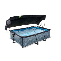 EXIT Stone pool 220x150x65cm with filter pump and canopy - grey
