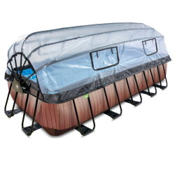 EXIT Wood pool 540x250x122cm with sand filter pump and dome and heat pump - brown