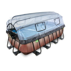 EXIT Wood pool 400x200x100cm with sand filter pump and dome - brown