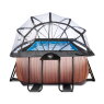 EXIT Wood pool 400x200x100cm with sand filter pump and dome and heat pump - brown