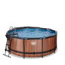 EXIT Wood pool ø360x122cm with sand filter pump and dome and heat pump - brown