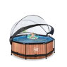 EXIT Wood pool ø244x76cm with filter pump and dome - brown