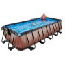 EXIT Wood pool 540x250x122cm with sand filter pump and dome and heat pump - brown